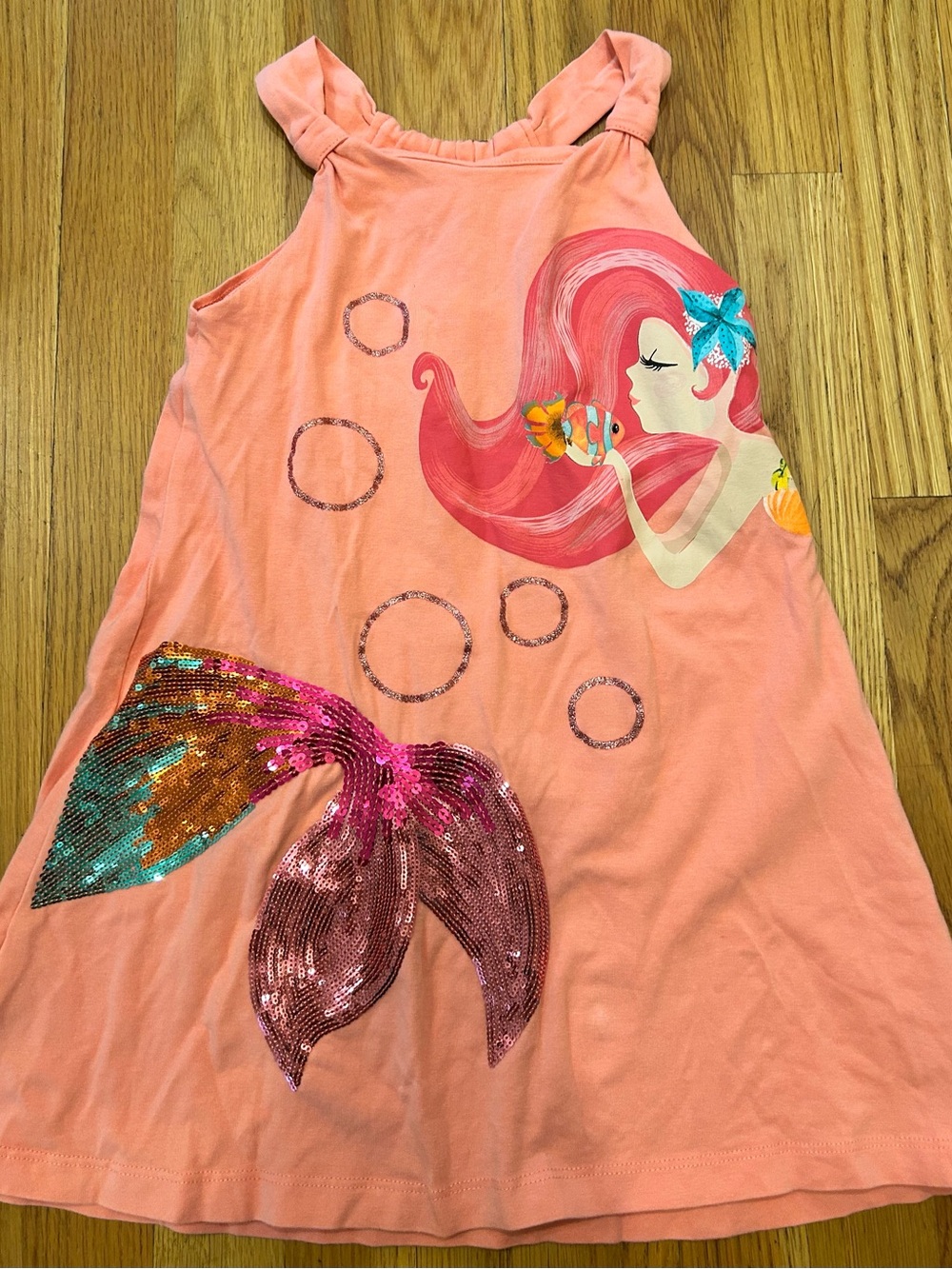 Mayoral 7 Coral Mermaid Sequin Tank Dress with Mermaid Graphic